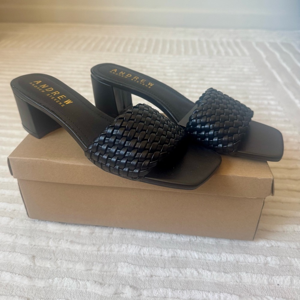 Black Woven Women's Heeled Sandals